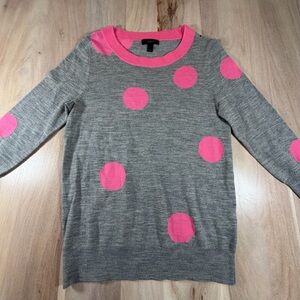 JCREW Polka Dot Tippi Merino Wool Grey Pink Crew Neck Size Small HOLE